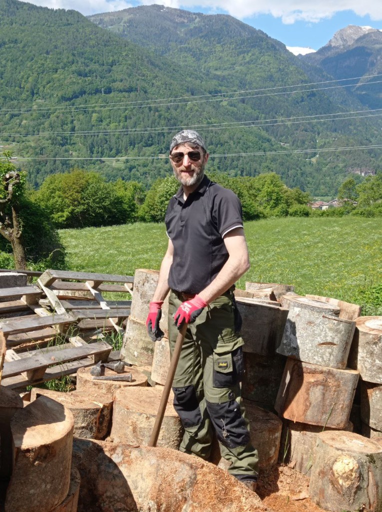 Splitting wood in the mountains